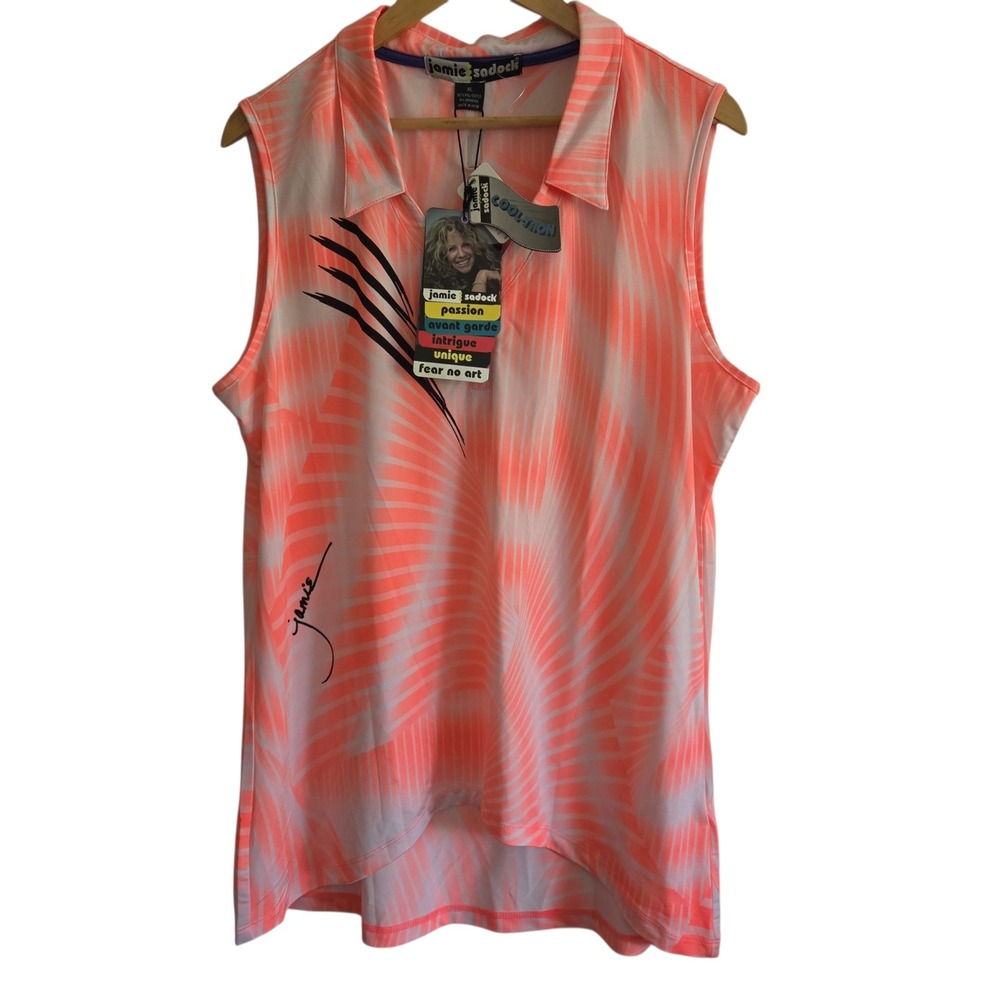 Jamie Sadock Womens XL Golf Top Sleeveless Orange White Abstract Pr